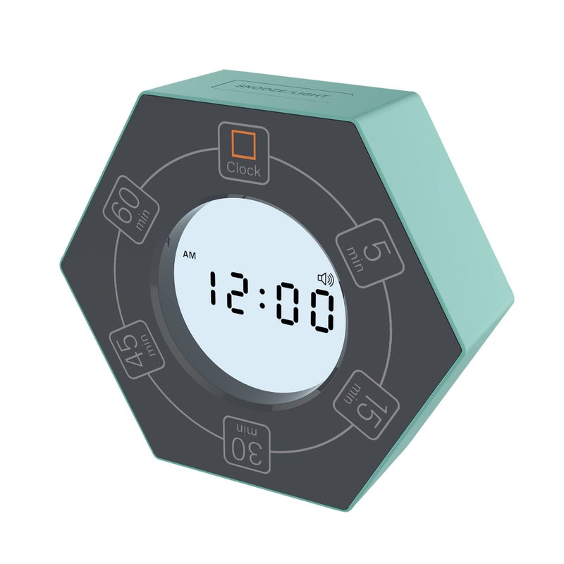Home & Office Timer with Clock, 5,15, 30, 45, 60 Minute Preset Countdown Timer, Easy-to-Use Time Management Tool (Cyan)